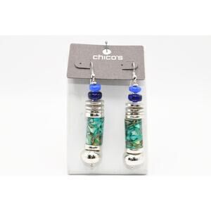 Chico’s Chunky Beaded Dangle Earrings 3” Turquoise Blue